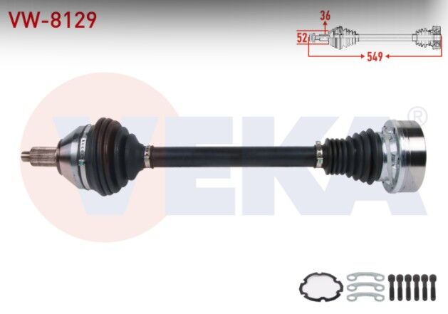 Volkswagen Polo (6R) 1.4 TDI M-T 2014-/ Skoda Fabia (NJ3) 1.4 TDI M-T 2014-/ Rapid 1.4 TDI M-T 2013-/ Seat Ibiza IV (6J5) 1.4 TDI M-T 2015- Komple Aks Sol Ön Uzunluk 549mm