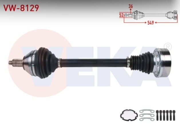 Volkswagen Polo (6R) 1.4 TDI M-T 2014-/ Skoda Fabia (NJ3) 1.4 TDI M-T 2014-/ Rapid 1.4 TDI M-T 2013-/ Seat Ibiza IV (6J5) 1.4 TDI M-T 2015- Komple Aks Sol Ön Uzunluk 549mm