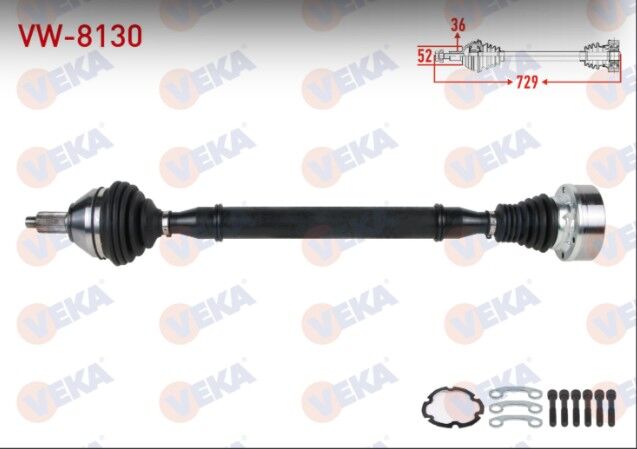 Volkswagen Polo (6R) 1.4 TDI M-T 2014-/ Skoda Fabia (NJ3) 1.4 TDI M-T 2014-/ Rapid 1.4 TDI M-T 2013-/ Seat Ibiza IV (6J5) 1.4 TDI M-T 2015- Komple Aks Sağ Ön Uzunluk 792mm