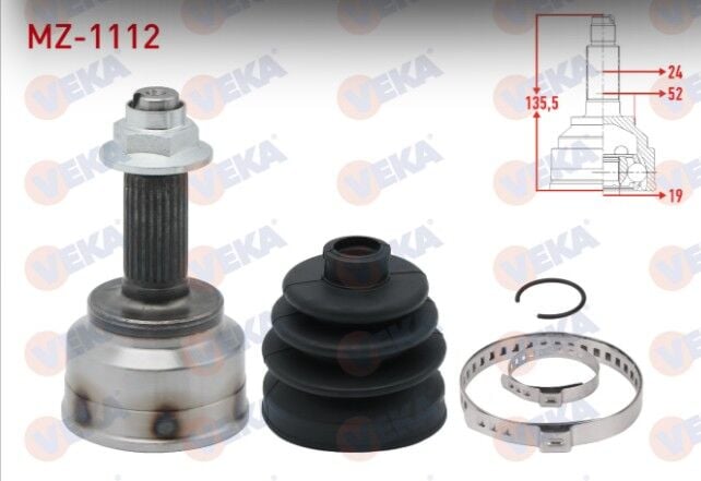 Mazda 121 II (DB) 1.3i 16v 24X19X52 Uzunluk 135,5 mm 1990-1996 Aks Kafası Sol-Sağ Ön Dış