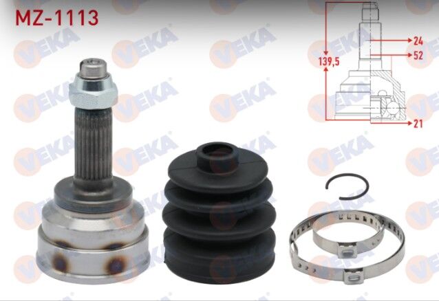 Mazda 323 III (BF) 1.6 24X21X52 Uzunluk 140,7 mm 1985-1991 Aks Kafası Sol-Sağ Ön Dış