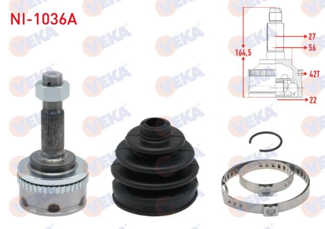 Nissan Primera (P10) 1.6i 16v Absli 42 DIS 27X22X56 Uzunluk 165,4 mm 1990-1998 Aks Kafası Sol-Sağ Ön Dış