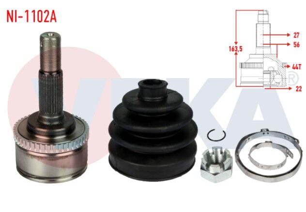 Nissan Primera (P11) 1.6i 16v Absli 44 DIS 27X22X56 Uzunluk 165,4 mm 1996-2001 Aks Kafası Sol-Sağ Ön Dış