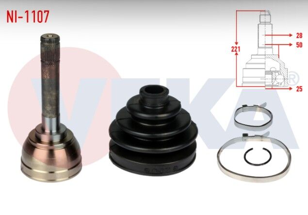 Nissan Pick Up (D22) 2.5 D 4X2 28X25X50 Uzunluk 221mm 1998- Aks Kafası Sol-Sağ Ön Dış