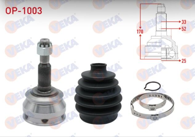 Opel Vectra A 1.6 33X25X52 Uzunluk 169,9 mm 1988-1995 Aks Kafası Sol-Sağ Ön Dış