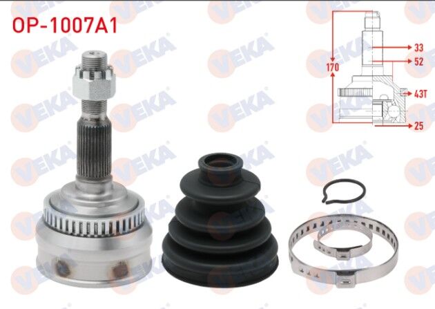 Opel Vectra A 2.0 Absli 43 DIS 33X25X52 Uzunluk 170,8 mm 1988-1995 Aks Kafası Sol-Sağ Ön Dış