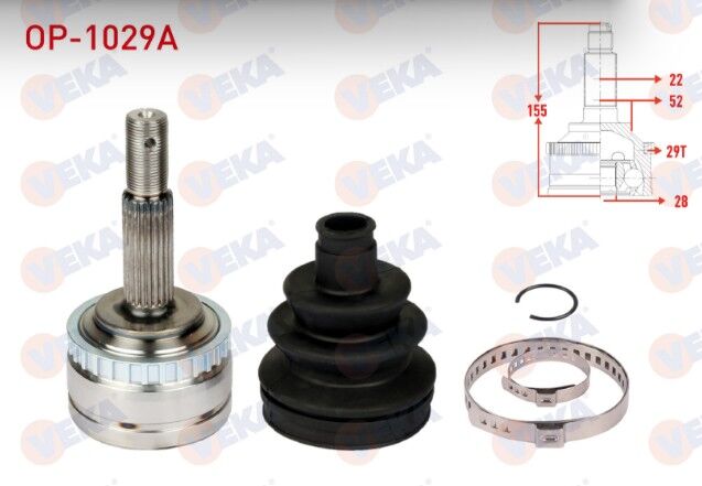 Opel Corsa B 1.2i 16v İnce Freze Absli 29 DIS 22X28X52 Uzunluk 155,7 mm 1993-2000 Aks Kafası Sol-Sağ Ön Dış