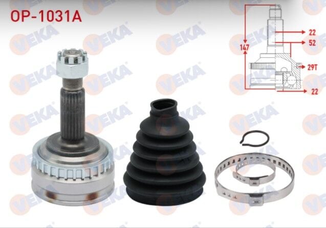 Opel Vectra B 1.6i Absli 29 DIS 22X22X52 A-T Uzunluk 144,8 mm 1995-2003 Aks Kafası Sol-Sağ Ön Dış