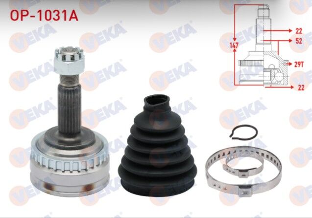 Opel Vectra B 1.6i Absli 29 DIS 22X22X52 A-T Uzunluk 144,8 mm 1995-2003 Aks Kafası Sol-Sağ Ön Dış