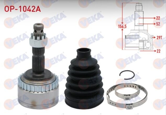 Opel Meriva A 1.6 Absli 29 DIS 22X23X52 Uzunluk 156,7 mm 2003-2010 Aks Kafası Sol-Sağ Ön Dış