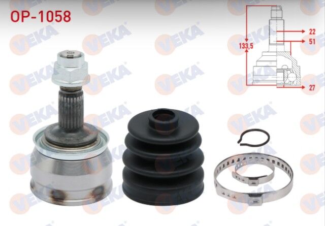 Opel Corsa D 1.2 22X27X51 Uzunluk 133.5mm 2006-2014 Aks Kafası Sol-Sağ Ön Dış