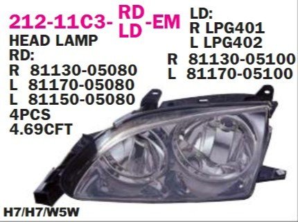 Toyota Avensis Far Sol 01-02 Benzin-Dizel