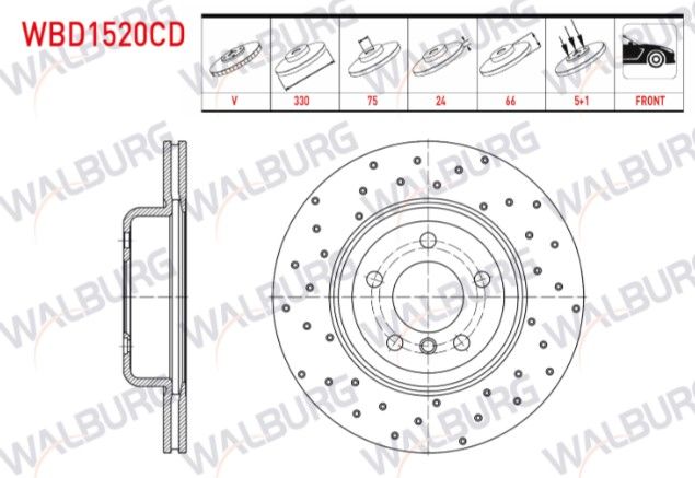 BMW 5 SERISI (F10) 520 D 5 BIJON 330X24X75X66 2010- FREN DISKI ON HAVALI KAPLAMALI PERFORMANS DELIKLI
