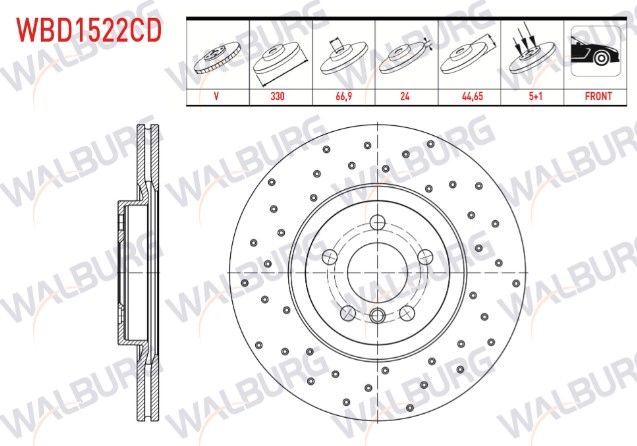 BMW X1 (F48) 2.0 D - 2.0i 2014- / 2 SERISI (F45) 220 D 2014- FREN DISKI ON HAVALI KAPLAMALI PERFORMANS DELIKLI 5 BJN 330X24X66,9X45,4