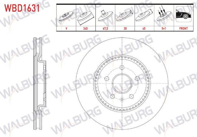 OPEL INSIGNIA B 1.6 CDTI-1.6T-2.0 4X4 GSI 2017- FREN DISKI ON HAVALI 5 BJN 18 JANT 345X30X67,5X45