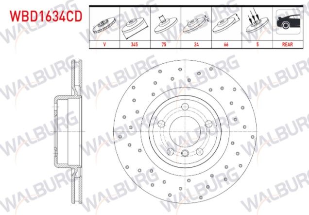 BMW 1 SERISI (F20)(F21) 11-19 / 2 SERISI (F22,F87)(F23) 12-/3 SERISI (F30,F80)12-18/4 SERISI (F32,F82) 2013-2015 FREN DISKI ARKA HAVALI KAPLAMALI 5 BJN 345X24X75X66