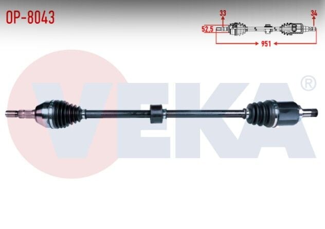 Opel Astra J 1.4 T - 1.6i A-T Uzunluk 951mm 2009-2016 Komple Aks Sağ Ön