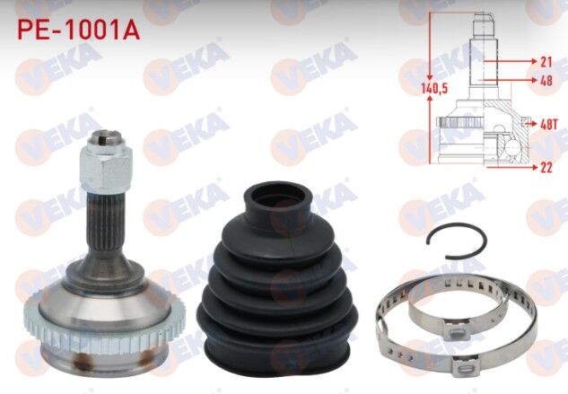 Peugeot 206 (2A/C) 1.6i 16v Absli 48 Dış İçten Segmanlı 21X22X48 Uzunluk 140,5 mm 1998-2006 Aks Kafası Sol-Sağ Ön Dış