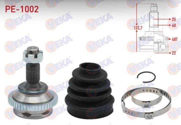 Peugeot 206 (2A/C) 1.4i 16v TU5J4 Absli 48 DIS 25X22X60 Uzunluk 132,7 mm 1998-2006 Aks Kafası Sol-Sağ Ön Dış