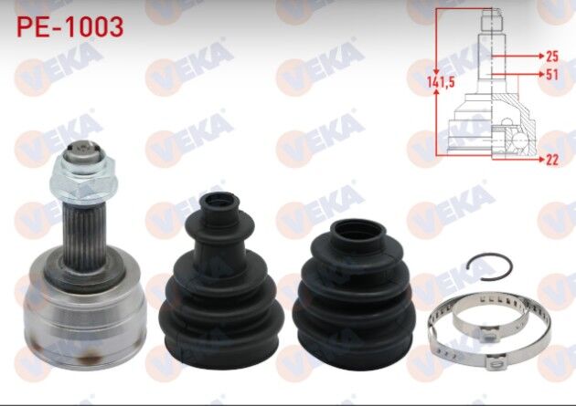 Peugeot Bipper 1.4 HDI 2008- / Citroen Nemo 1.4 HDI 2007- Aks Kafası Sol-Sağ Ön Dış 25X22X51 Uzunluk 141,5 mm 2 Körüklü