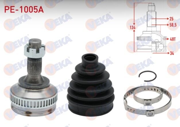 Peugeot Partner 1.6 HDI Absli 48 DIS 25X34X58,5 Uzunluk 134 mm 2008- Aks Kafası Sol-Sağ Ön Dış