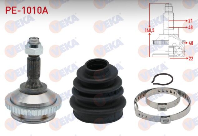 Peugeot 206 (2A/C) 1.6i 16v Absli 48 DIS Dıştan Segmanlı 21X22X48 Uzunluk 140,5 mm 1998-2006 Aks Kafası Sol-Sağ Ön Dış