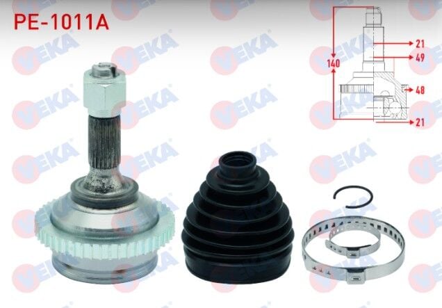 Peugeot 206+ 1.4 HDI Absli 48 DIS 21X21X49 Uzunluk 140 mm 2009- Aks Kafası Sol-Sağ Ön Dış