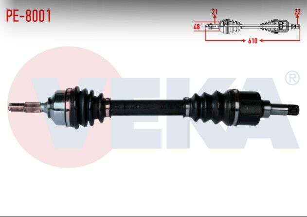 Peugeot 206 (2A/C) 1.4i 16v Uzunluk 610mm 1998-2006 Komple Aks Sol Ön