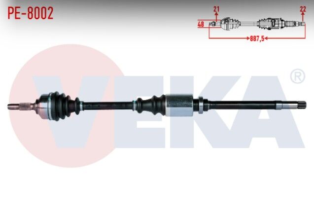 Peugeot 206 (2A/C) 1.4i 16v Uzunluk 887,5mm 1998-2006 Komple Aks Sağ Ön