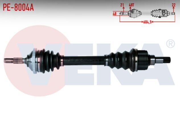 Peugeot 206 (2A/C) 1.6i 16v 90 HP Absli 48 Dış Uzunluk 604,5mm 1998-2006 Komple Aks Sol Ön