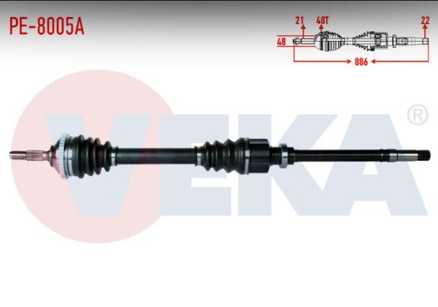 Peugeot 206 (2A/C) 1.4 HDI 90 HP Absli 48 Dış Uzunluk 886mm 1998-2006 Komple Aks Sağ Ön