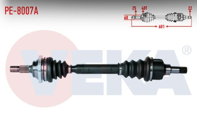 Peugeot 206 (2A/C) 1.6i 16v Absli 48 Dış Uzunluk 601mm 1998-2006 Komple Aks Sol Ön