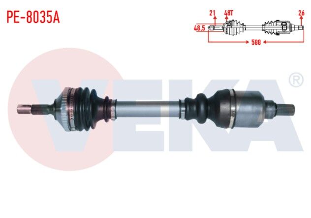 Peugeot 206 1.4i 16v A-T (SNZ.AL4 26 DIS) 1998-2006 Komple Aks Sol Ön Absli 48 Dış Uzunluk 588mm
