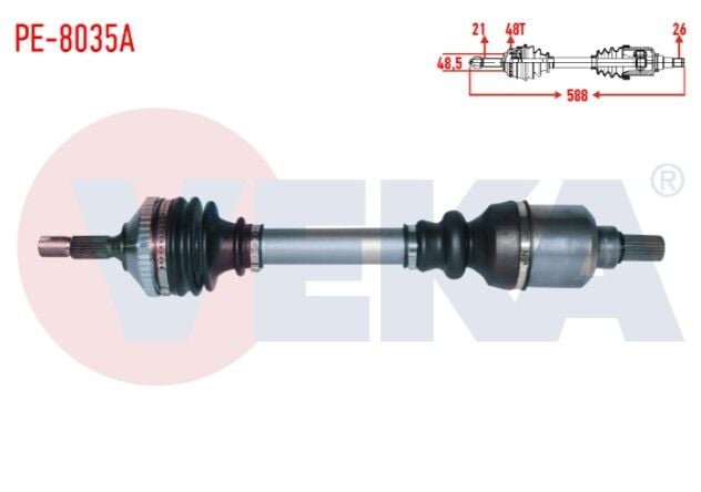 Peugeot 206 1.4i 16v A-T (SNZ.AL4 26 DIS) 1998-2006 Komple Aks Sol Ön Absli 48 Dış Uzunluk 588mm