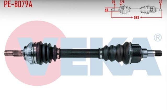 Peugeot Partner (5,5F) 1.4i Absli 29 Dış Uzunluk 593mm 1996-2008 Komple Aks Sol Ön