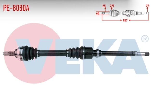 Peugeot Partner (5,5F) 1.4i Absli 29 Dış Uzunluk 867mm 1996-2008 Komple Aks Sağ Ön
