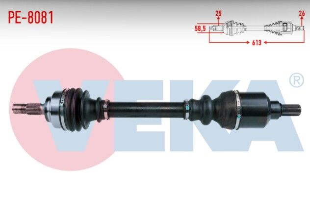 Peugeot 307 (3A/C) 1.6 A-T Uzunluk 613mm 2000-2007 Komple Aks Sol Ön