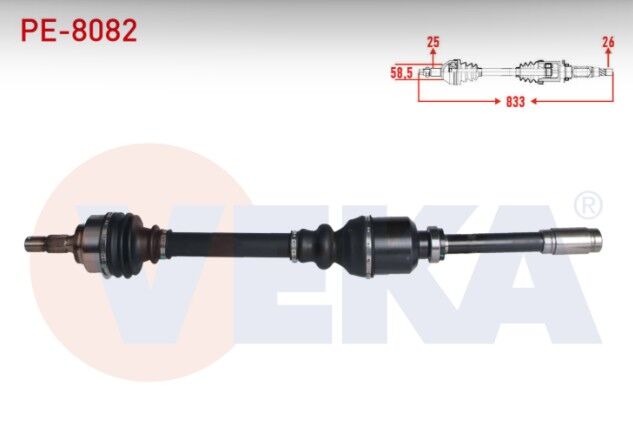 Peugeot 307 (3A/C) 1.6 A-T Uzunluk 833mm 2000-2007 Komple Aks Sağ Ön