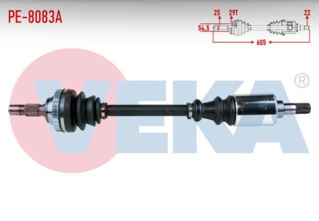 Peugeot 306 (7B,N3,N5) 1.4i Absli 29 Dış Uzunluk 605mm 1993-2002 Komple Aks Sol Ön