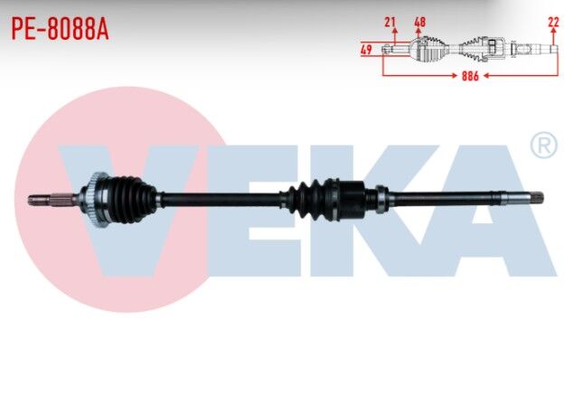 Peugeot 206+ 1.4 HDI Absli 48 Dış Uzunluk 886 mm 2009- Komple Aks Sağ Ön