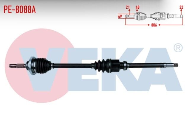 Peugeot 206+ 1.4 HDI Absli 48 Dış Uzunluk 886 mm 2009- Komple Aks Sağ Ön